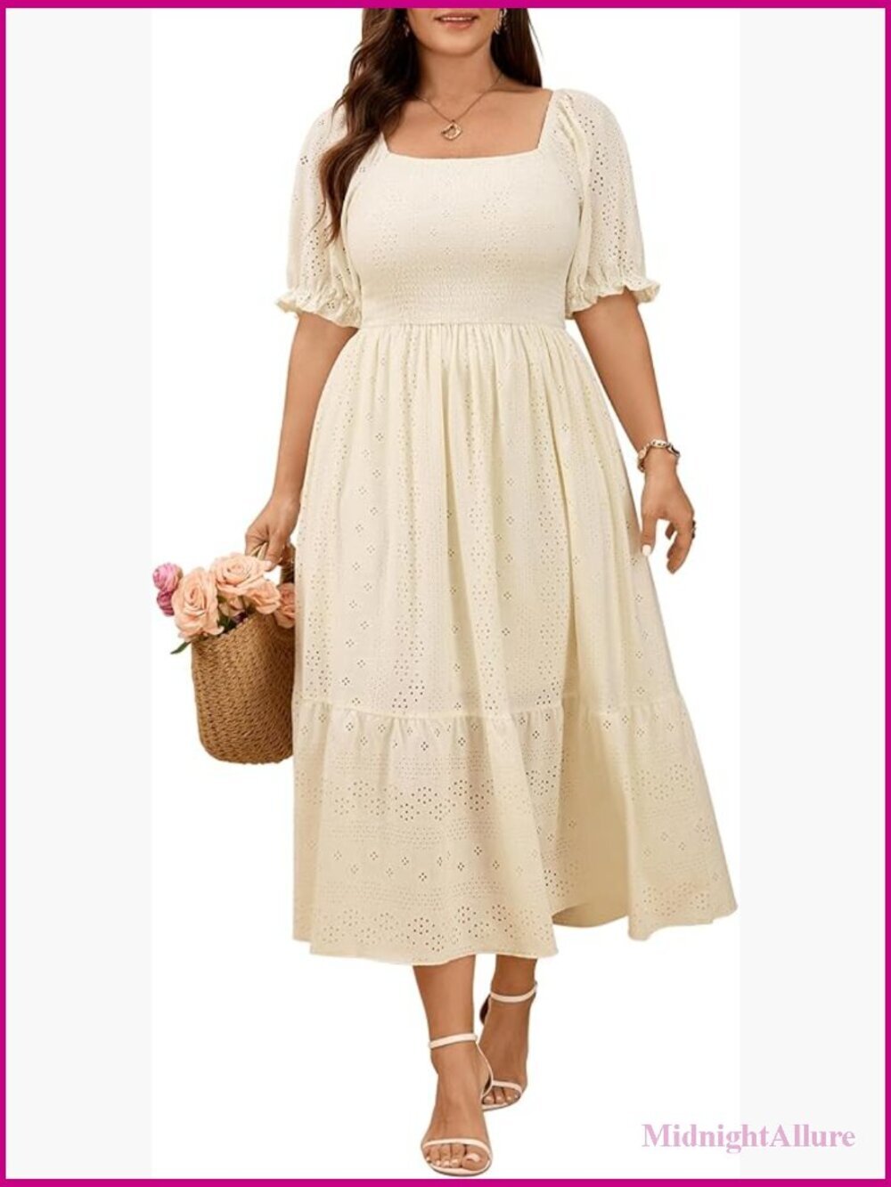 Plus Size Square Neck Smocked A-Line Maxi Dress for Women
